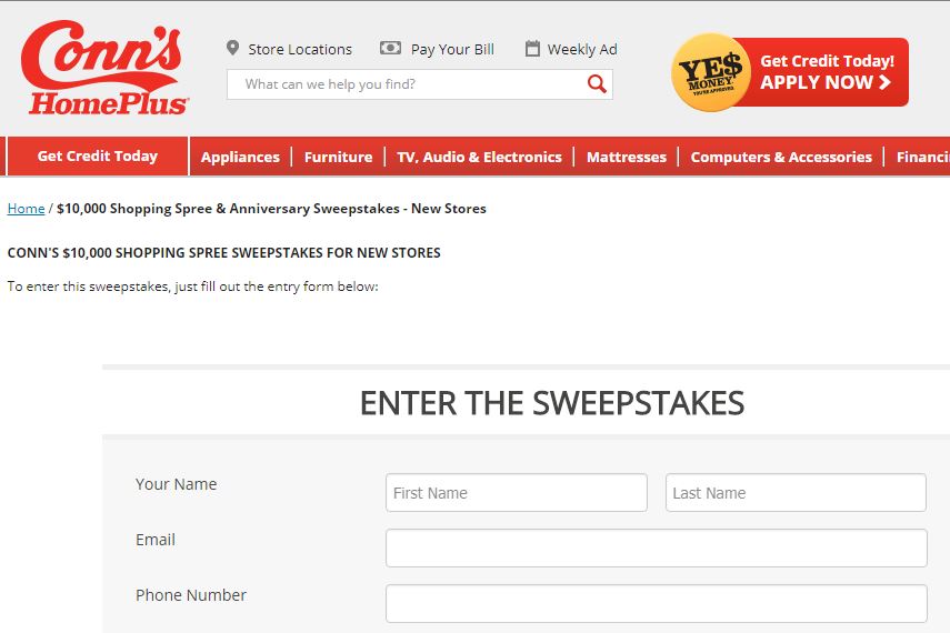 Conn’s HomePlus $10,000 Shopping Spree Sweepstakes